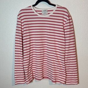 COS Pink White Stripe Regular Coupe Droite Long Sleeve Tee Oversized Size Large